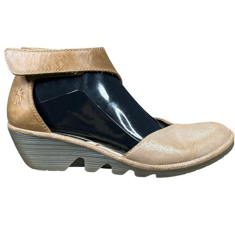 Fly London Piat Brown Ankle Strap Wedge Pump Sandal Size 40 US 9/9.5